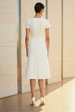 White Round Neck Knee Length A-Line Formal Dress