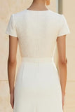 White Round Neck Knee Length A-Line Formal Dress