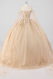 Princess Champagne Off the Shoulder Tulle Quinceañera Dress with Appliques