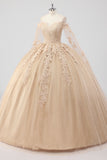 Princess Champagne Off the Shoulder Tulle Quinceañera Dress with Appliques