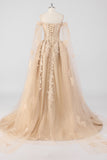 Princess Champagne Off the Shoulder Tulle Quinceañera Dress with Appliques