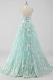 Princess Mint Ball Gown Strapless Tulle Quinceañera Dress with 3D Flowers