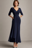 Chiffon Sheath Navy V-Neck Mother of the Bride Dress