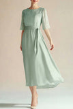 Light Green A-Line Chiffon Mother of the Bride Dress with Sash