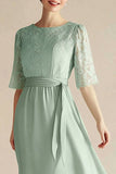 Light Green A-Line Chiffon Mother of the Bride Dress with Sash