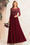 Burgundy Chiffon A-Line Lace Applique Mother of the Bride Dress