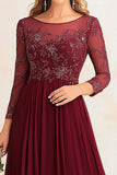 Burgundy Chiffon A-Line Lace Applique Mother of the Bride Dress
