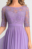 Lilac Chiffon A-Line Applique Maxi Mother of the Bride Dress