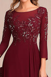 Burgundy Chiffon A-Line Applique Mother of the Bride Dress with Sequins