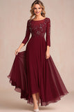 Burgundy Chiffon A-Line Applique Mother of the Bride Dress with Sequins