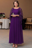 Purple Chiffon Plus Size Mother of the Bride Dress with Cape