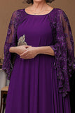 Purple Chiffon Plus Size Mother of the Bride Dress with Cape