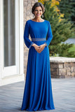 Royal Blue A-Line Beaded Long Mother of the Bride Dress