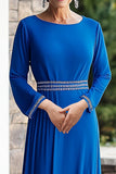 Royal Blue A-Line Beaded Long Mother of the Bride Dress