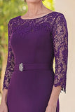 Dark Purple Sheath Lace Sleeves Maxi Mother of the Bride Dress