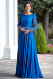 Royal Blue A-Line Maxi Mother of the Bride Dress with Beading