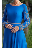 Royal Blue A-Line Maxi Mother of the Bride Dress with Beading