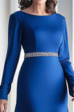 Royal Blue Satin Beaded Floor Length Mother of the Bride Dress