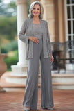 2 Piece Grey Lace Chiffon Mother of the Bride Jumpsuit