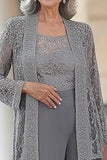 2 Piece Grey Lace Chiffon Mother of the Bride Jumpsuit