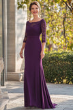 Dark Purple Sheath Lace Floor Length Mother of the Bride Dress