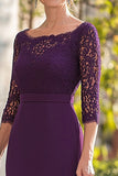 Dark Purple Sheath Lace Floor Length Mother of the Bride Dress