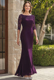 Dark Purple Sheath Lace Applique Mother of the Bride Dress