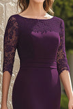 Dark Purple Sheath Lace Applique Mother of the Bride Dress
