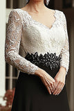 V-Neck Champagne Black A-Line Applique Mother of the Bride Dress