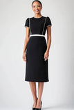 Black Short Sleeves Column Mother of the Bride Dress