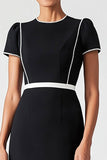 Black Short Sleeves Column Mother of the Bride Dress