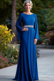 Royal Blue Long Flutter Sleeves A-Line Mother of the Bride Dress