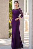 Sheath Lace Dark Purple Maxi Mother of the Bride Dress