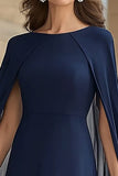 Chiffon A-Line Navy Mother of the Bride Dress with Maxi Cape