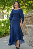 Navy Flutter Sleeves Asymmetrical Mother of the Bride Dress