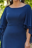 Navy Flutter Sleeves Asymmetrical Mother of the Bride Dress