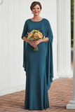 Peacock Column Chiffon Mother of the Bride Dress with Flutter Sleeves
