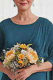 Peacock Column Chiffon Mother of the Bride Dress with Flutter Sleeves