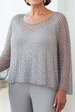 2 Piece Grey Chiffon Long Sleeves Mother of the Bride Pantsuit