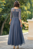 Dusty Blue Chiffon A-Line Mother of the Bride Dress with Lace Applique
