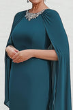 Peacock Sheath Maxi Mother of the Bride Dress with Chiffon Cape