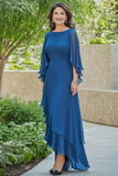 Blue Asymmetrical Ruffled Chiffon Mother of the Bride Dress
