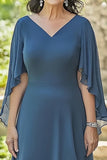 Dusty Blue Flutter Sleeves Chiffon Ruffled Mother of the Bride Dress