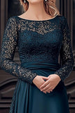 Navy A-Line Floor Length Lace Mother of the Bride Dress