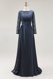 Navy A-Line Lace Floor Length Mother of the Bride Dress