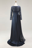 Navy A-Line Lace Floor Length Mother of the Bride Dress