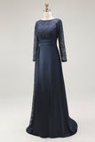 Navy A-Line Lace Floor Length Mother of the Bride Dress
