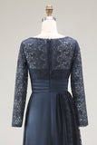 Navy A-Line Lace Floor Length Mother of the Bride Dress