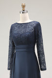 Navy A-Line Lace Floor Length Mother of the Bride Dress