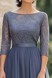 Chiffon A-Line 3/4 Sleeves Applique Dusty Blue Mother of the Bride Dress